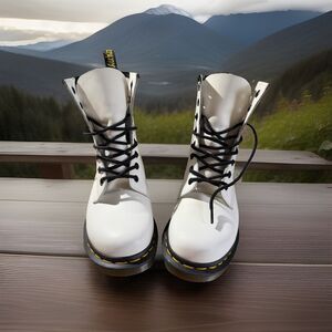 Doc Martens 1460 White AirWair Boots Womens 8 Leather Combat Lace Up Chunky